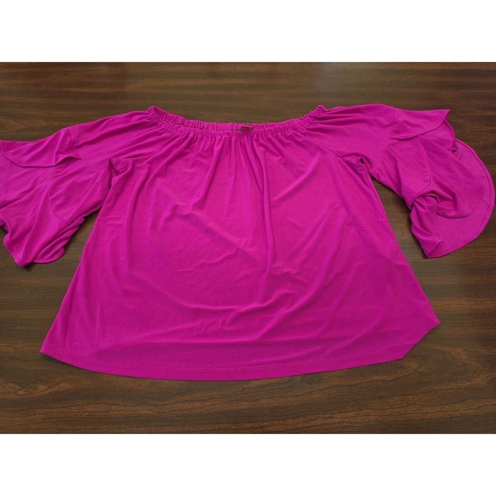 Vince Camuto Off The Shoulder Top PM Magenta Pink Tiered Ruffle Sleeve Knit